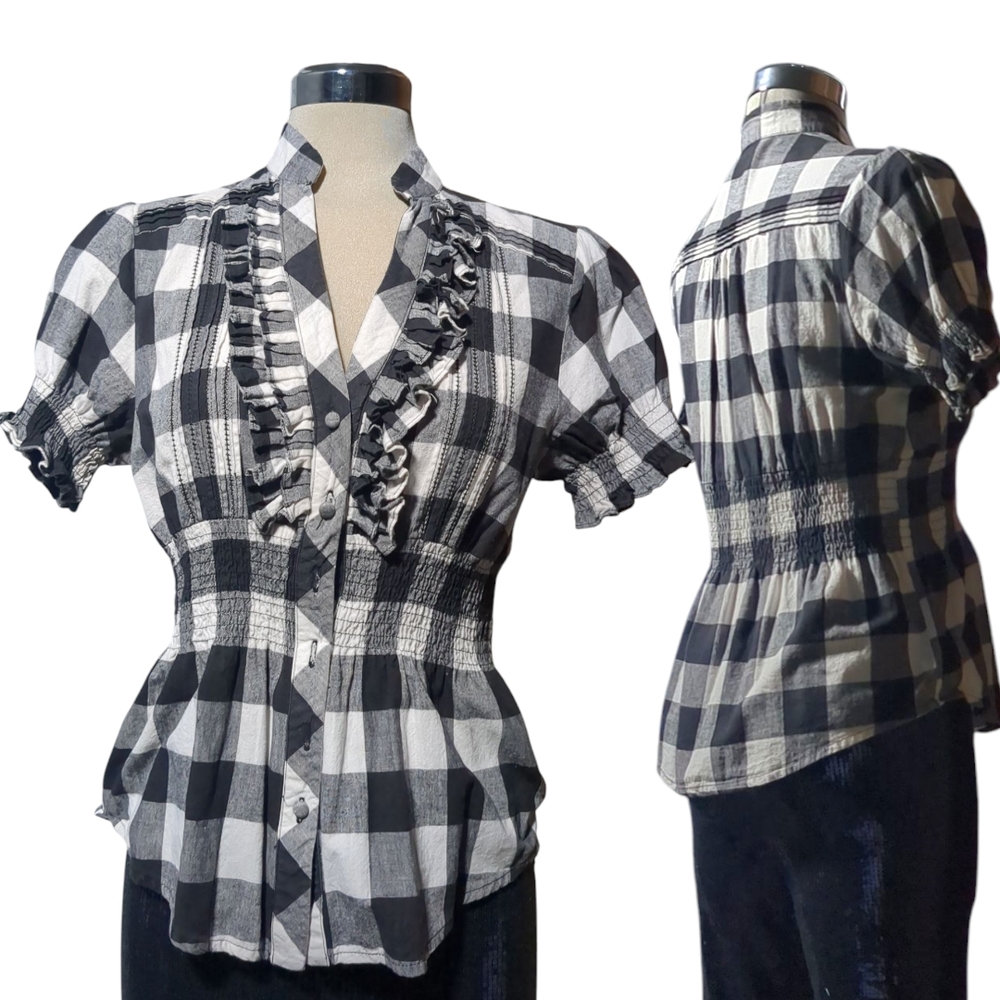 Solitaire Women's Black and White Checkered Top Size M
